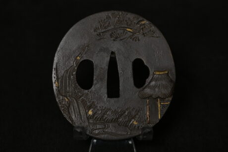 Marugata iron tsuba landscape