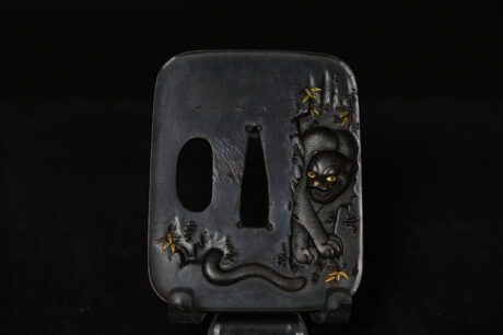 Aorigata shakudo tiger tsuba