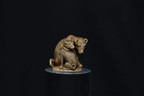 Okimono dog and puppy ivory