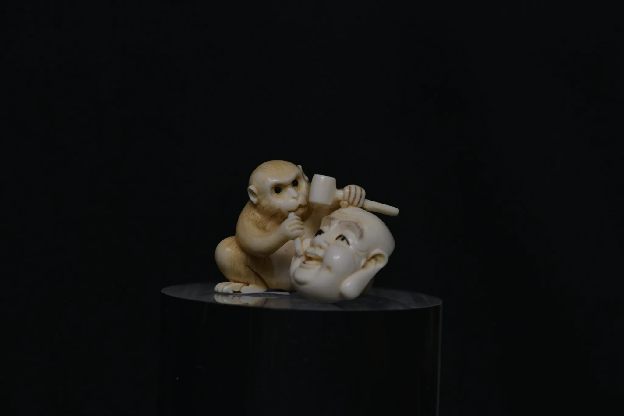 Netsuke monkey mask ivory