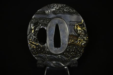 Marugata shakudo tsuba samurai