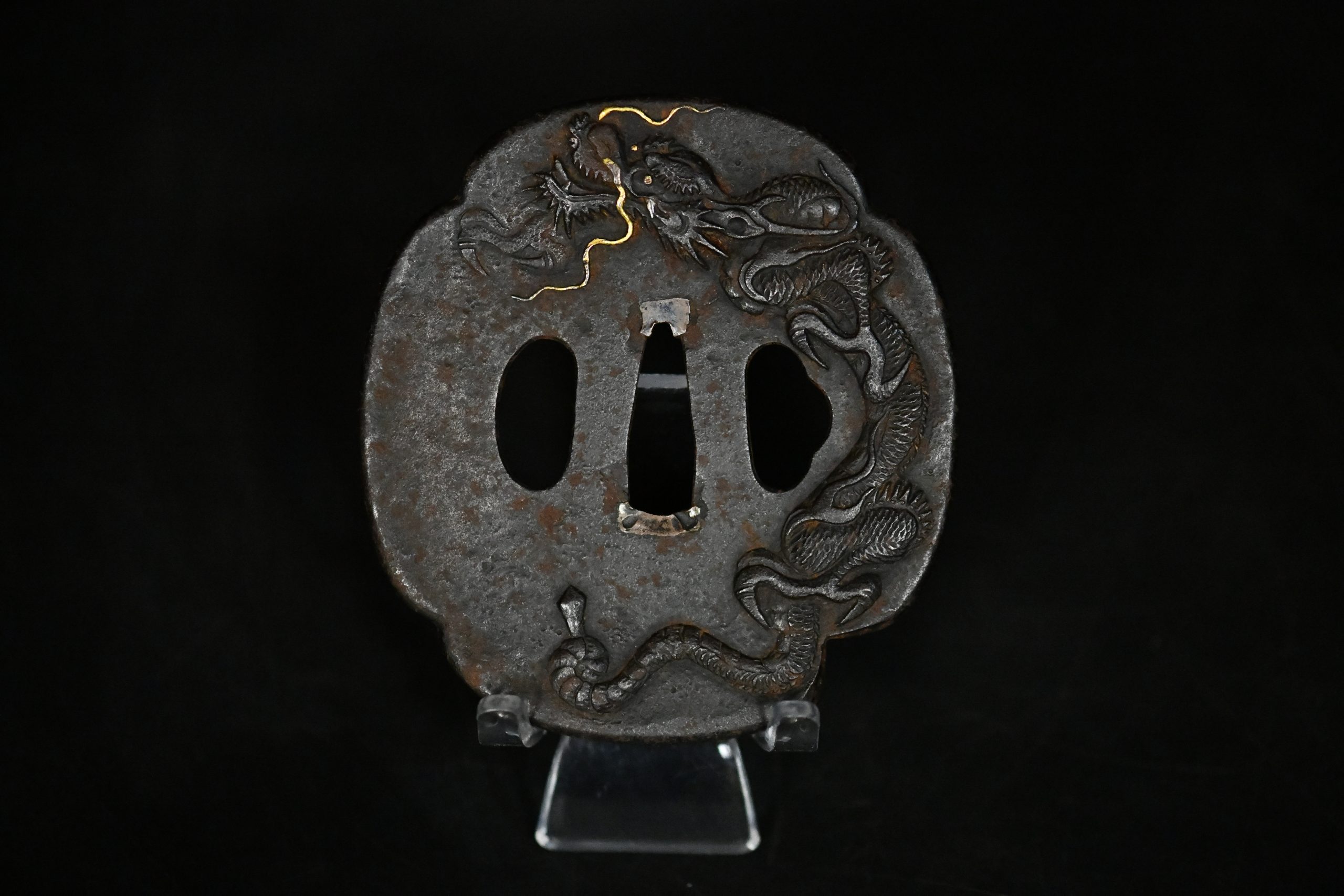 Iron dragon Edo tsuba for sale